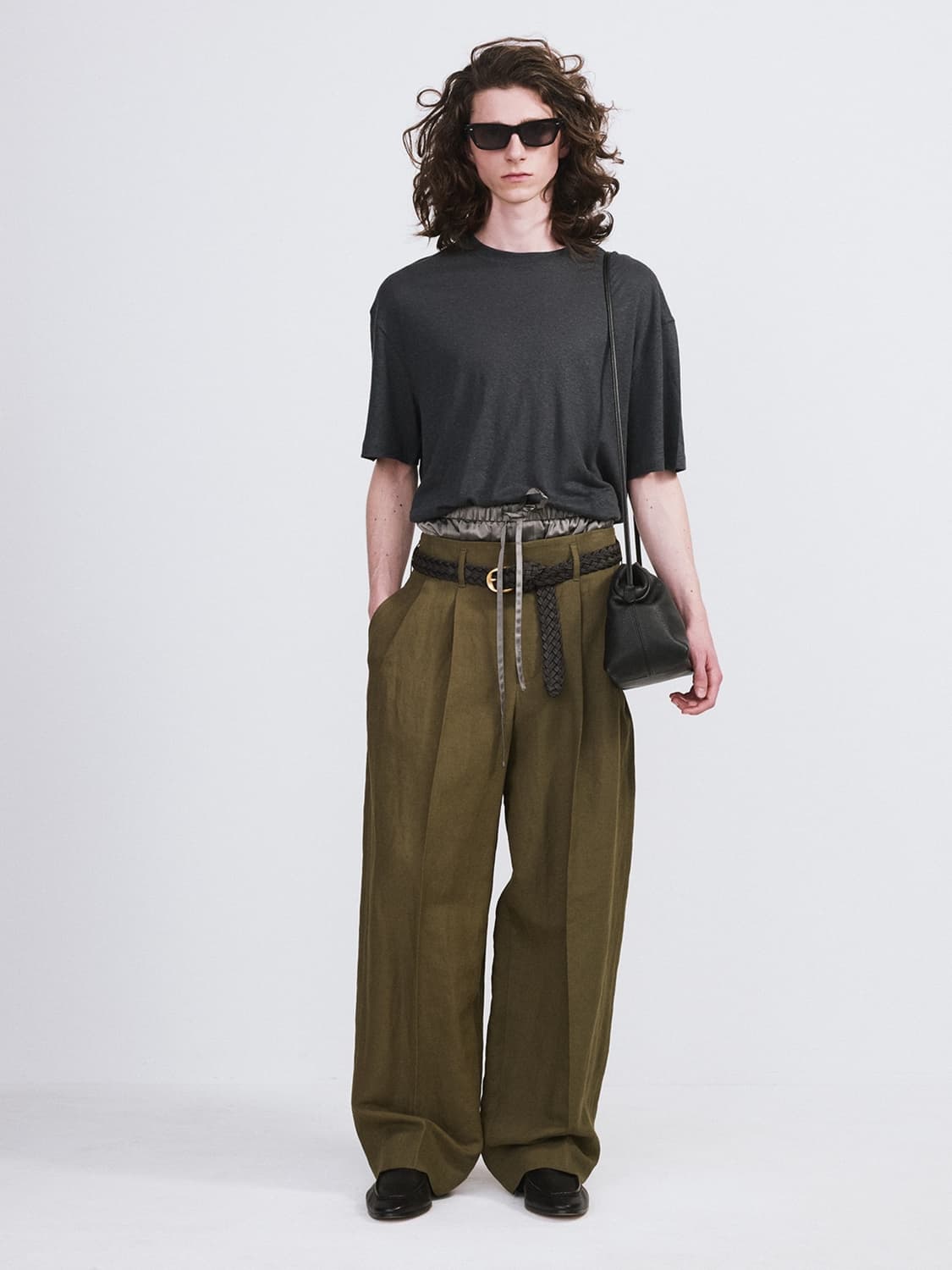 렉토 26SS 리넨 블렌드 플리티드 팬츠 카키 상품이미지2