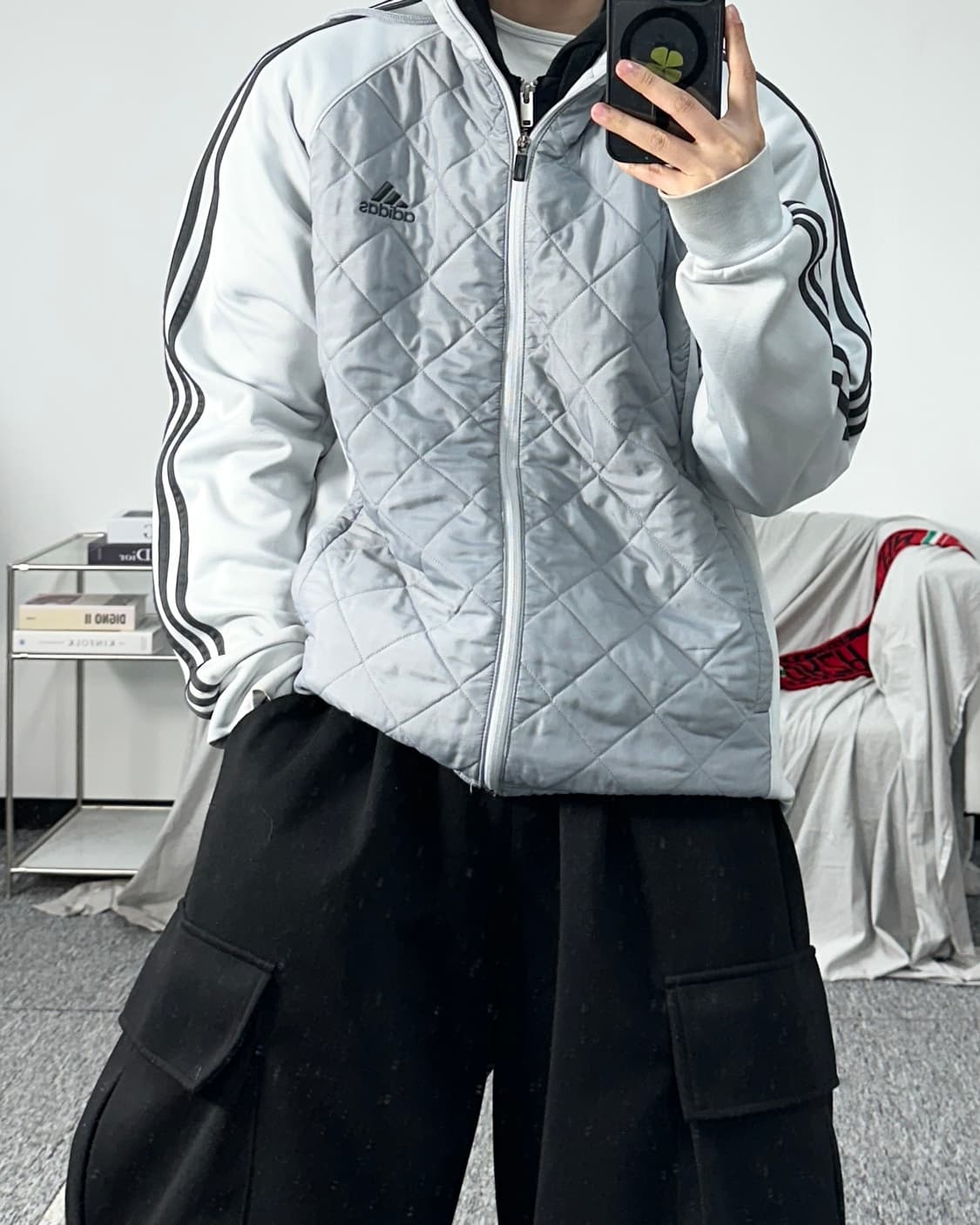 아디다스 그레이 누빔 퀄팅 트랙탑 자켓 XL 상품이미지3