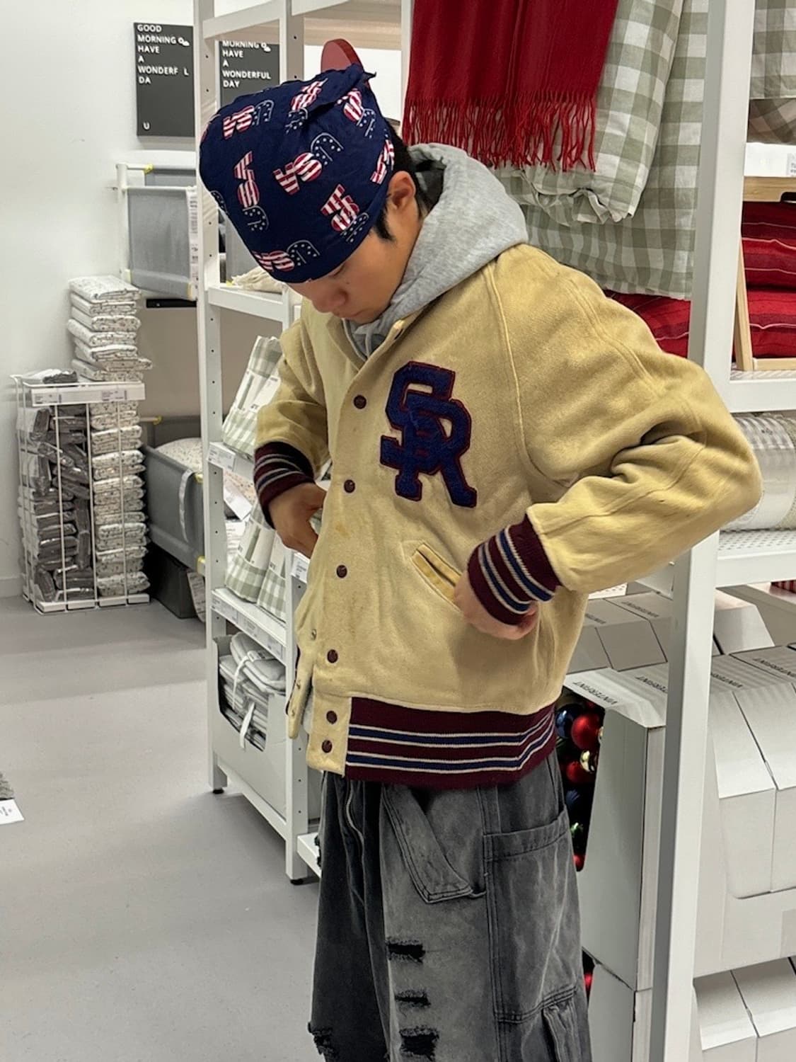 90s 올드스쿨 패치 베이지 바시티 jk 상품이미지2