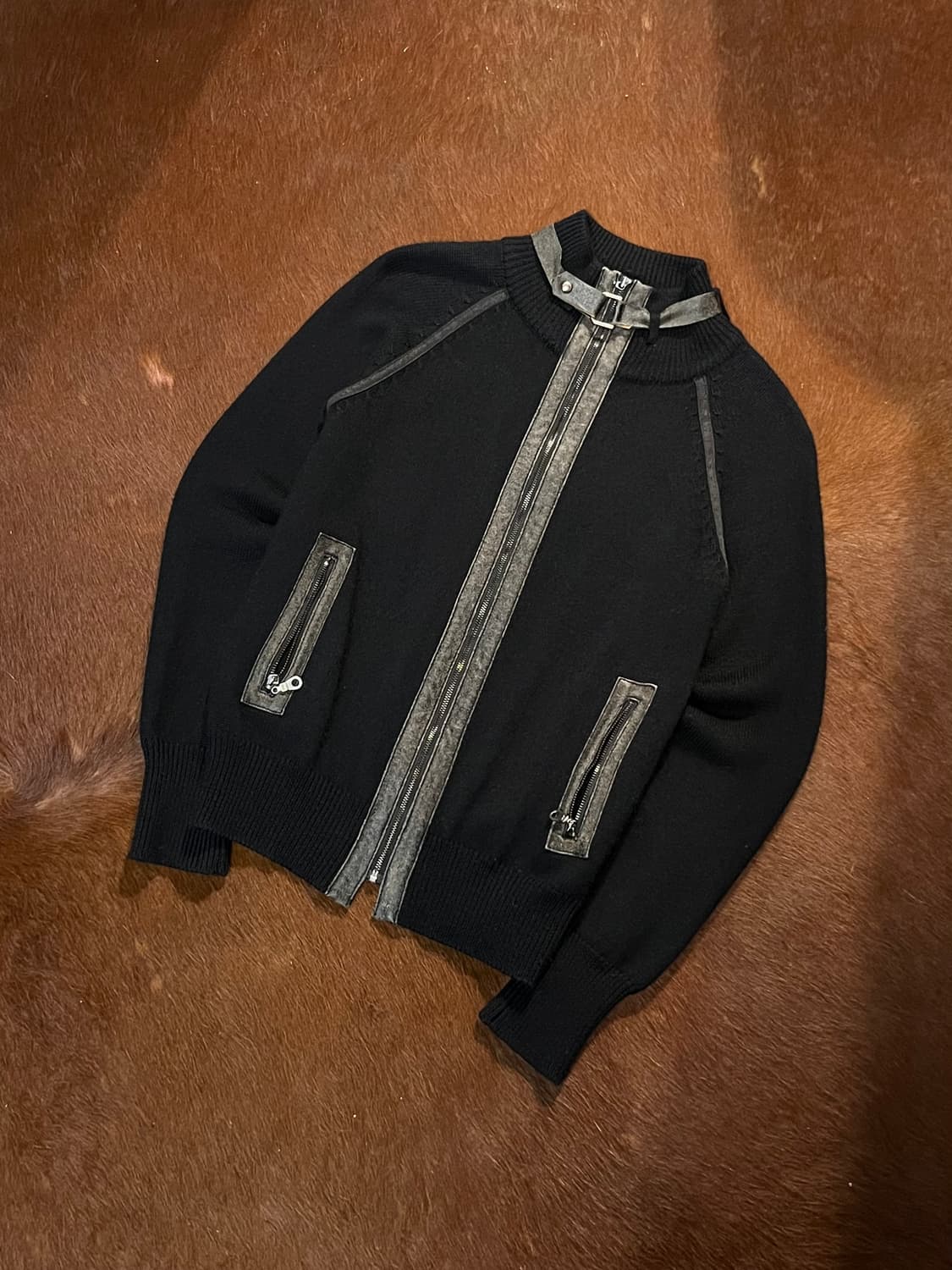 빈티지 버클 하이넥 니트 집업 상품이미지4