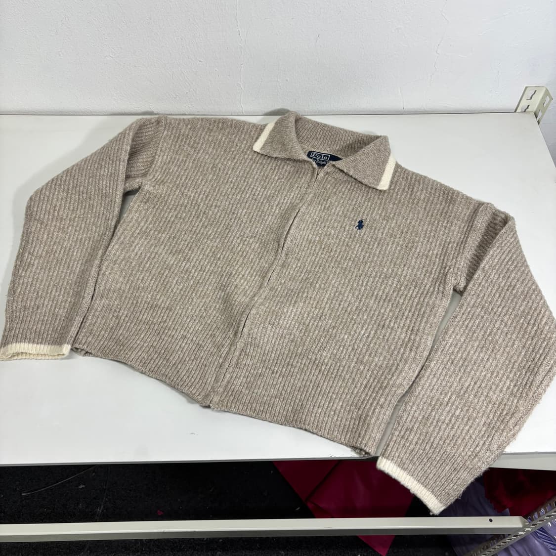 우먼M 폴로 랄프로렌 오트밀 카라 니트집업 상품이미지1