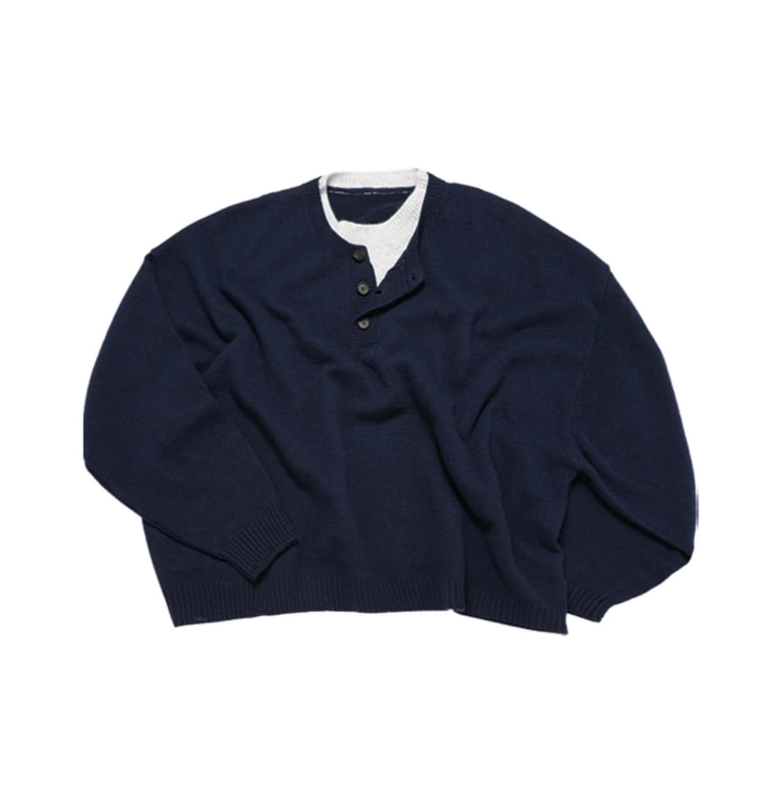 [L] MJD 콘트라스트 넥 캐시 크롭 니트 네이비 상품이미지1