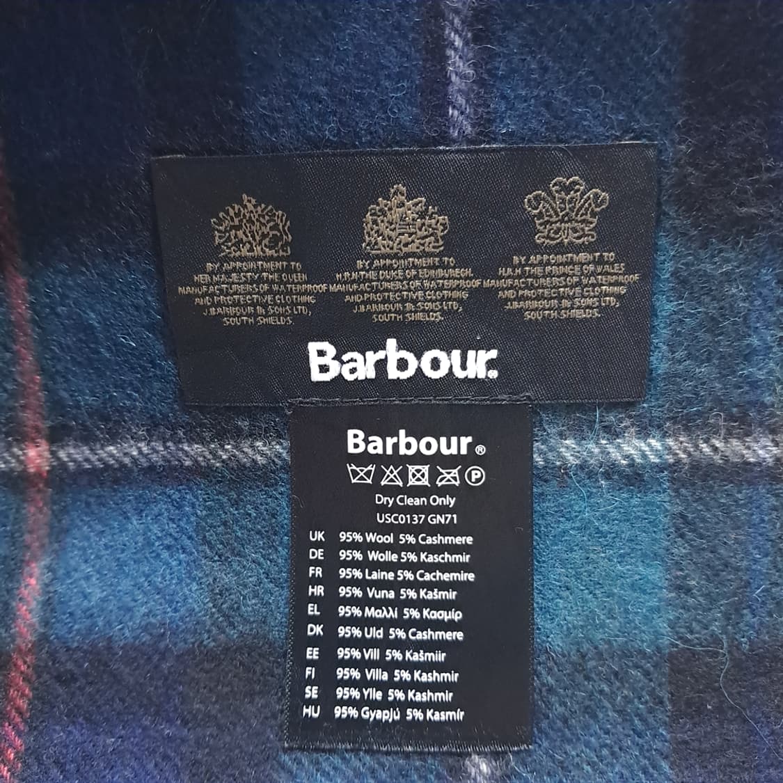 MX538 바버 00s 울캐시미어 타탄체크 네이비 머플러 목도리 상품이미지4