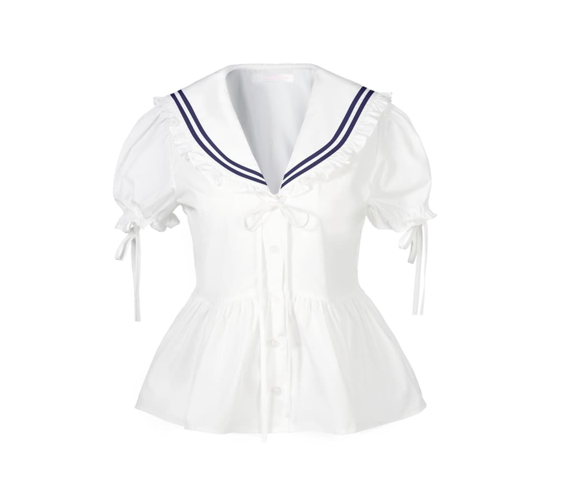 새상품)) 아이당클럽 세일러 블라우스 화이트 네이비 상품이미지1