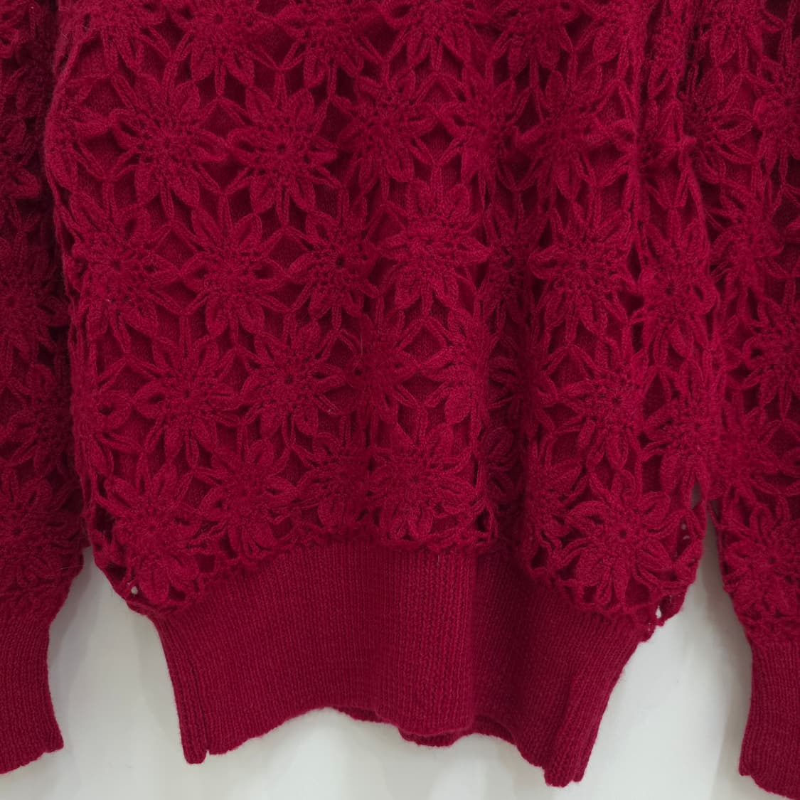울100 딥레드 플라워 크로셰 니트 상품이미지5