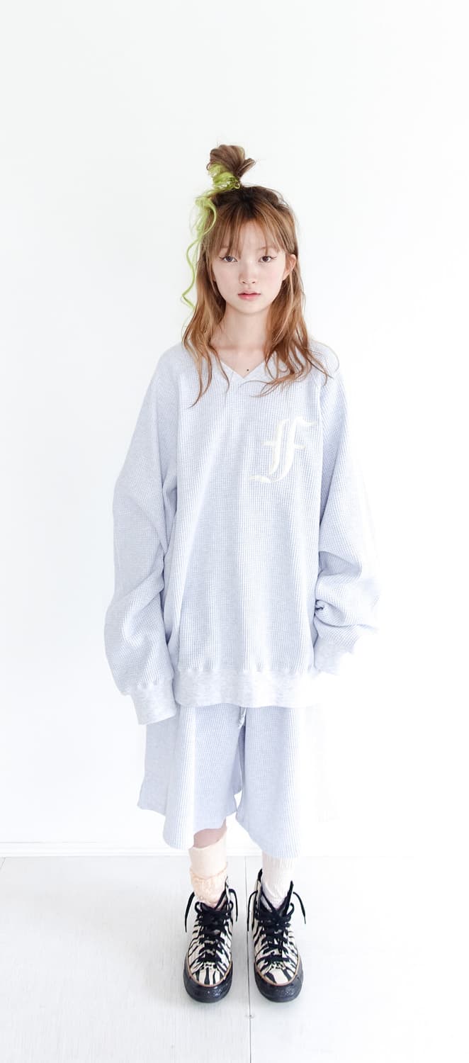 샵페어리 와플 맨투맨 멜란지 그레이 상품이미지1