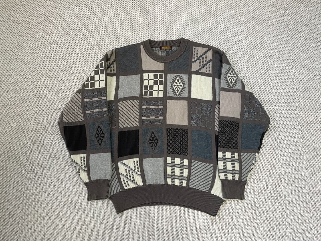 아라미스 지오메트릭 패치워크 자카드 니트 상품이미지1