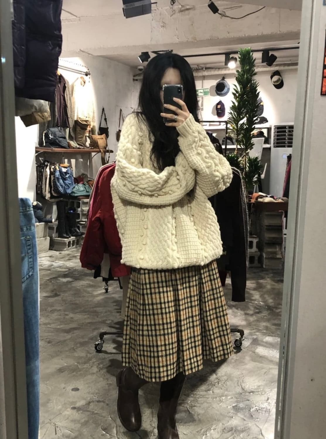 [8502]Daks beige check midi skirt 상품이미지1