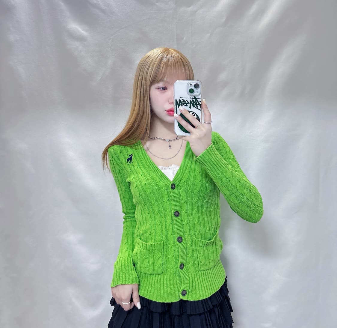 아베크롬비 페일그린 자수로고 꽈배기 가디건  상품이미지1