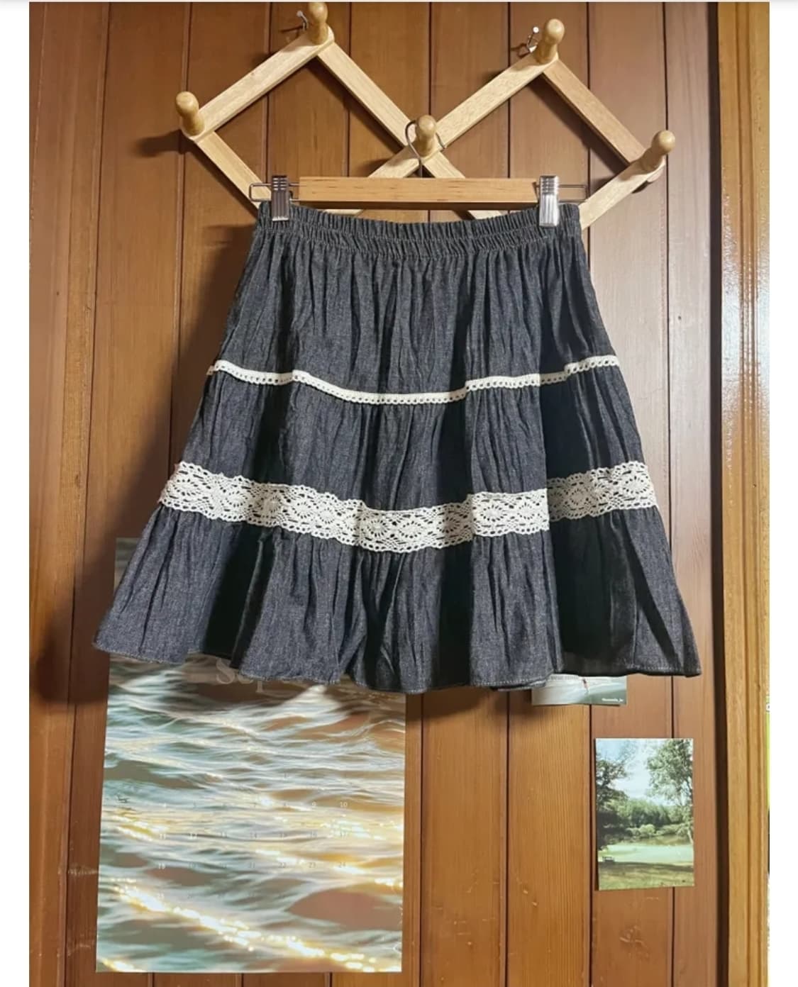치치타 Flared Cancan 생지 데님 레이스 캉캉 스커트 상품이미지3