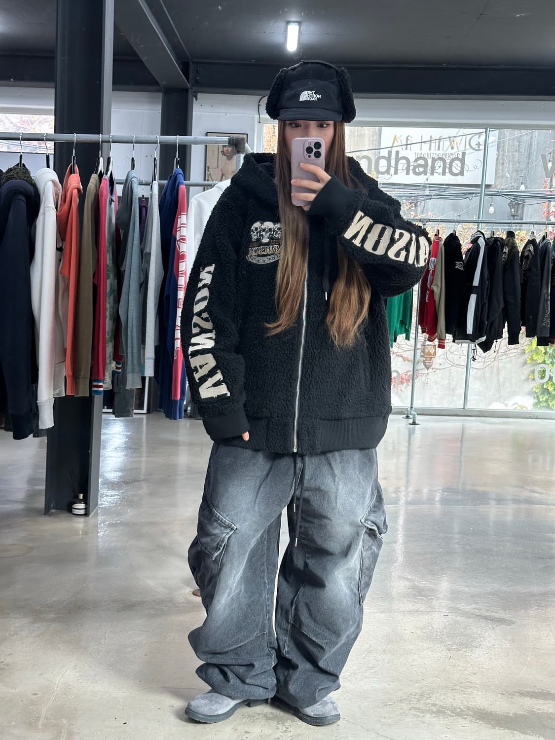 벤슨 스컬자수빅로고 플러피 후드자켓 상품이미지2