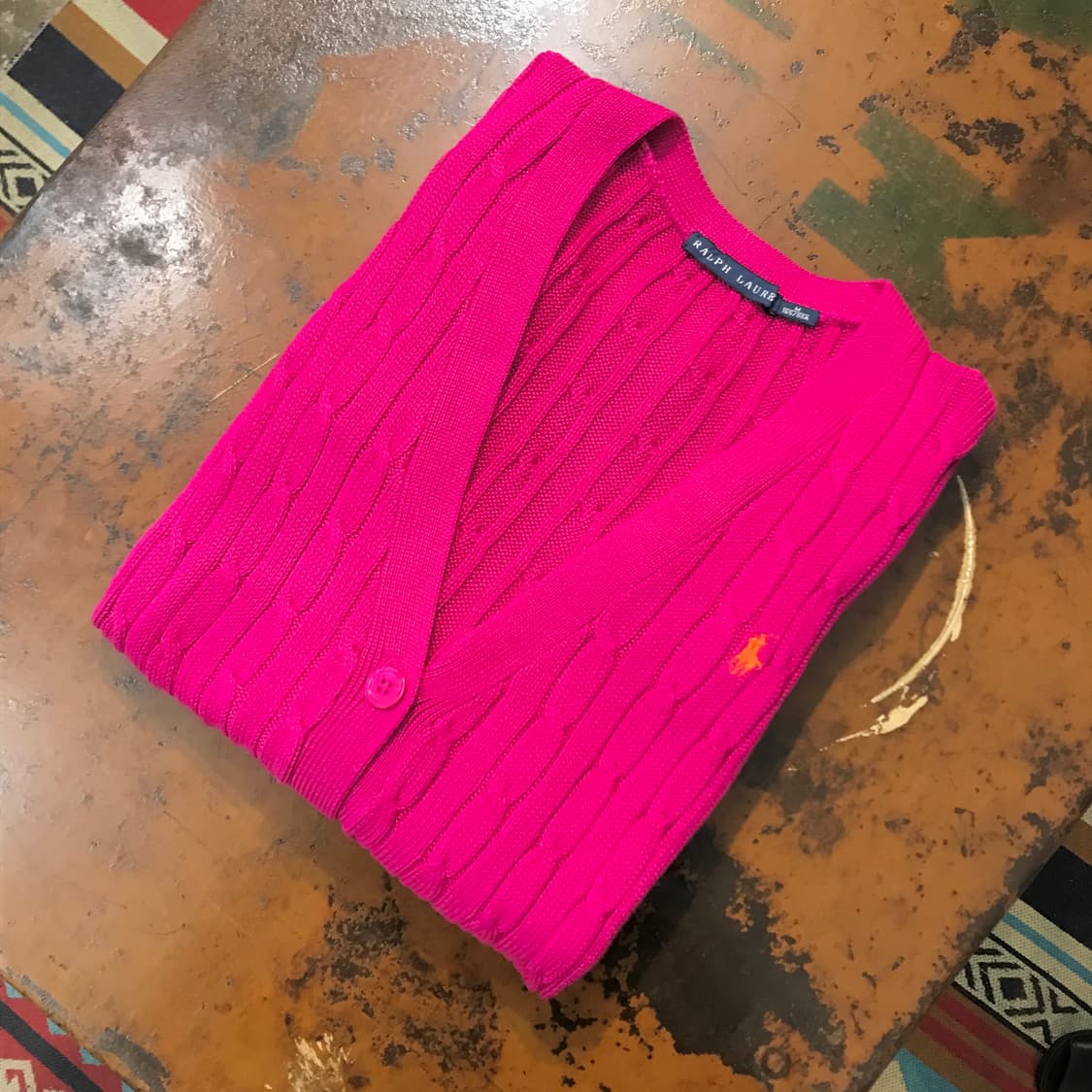 폴로랄프로렌 마젠타 핑크 코튼 케이블 롱 가디건 여성 55 66  상품이미지1