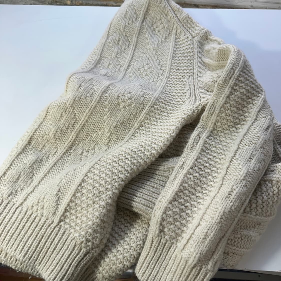 M 95-100 토마스모어 아이보리 울100% 헤비울 크루넥니트 상품이미지5