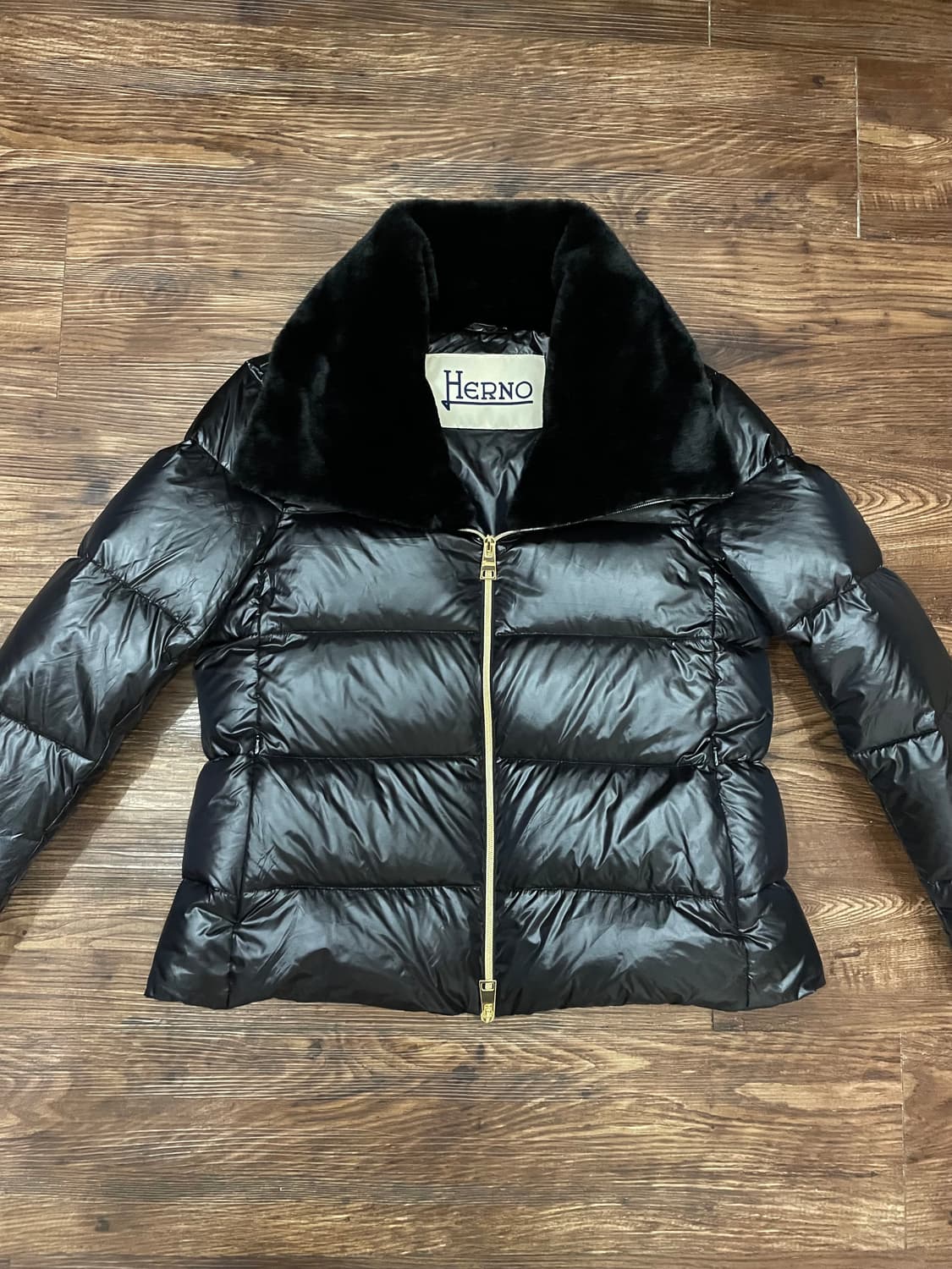 에르노 HERNO 퍼 카라 패딩 블랙 42 상품이미지1