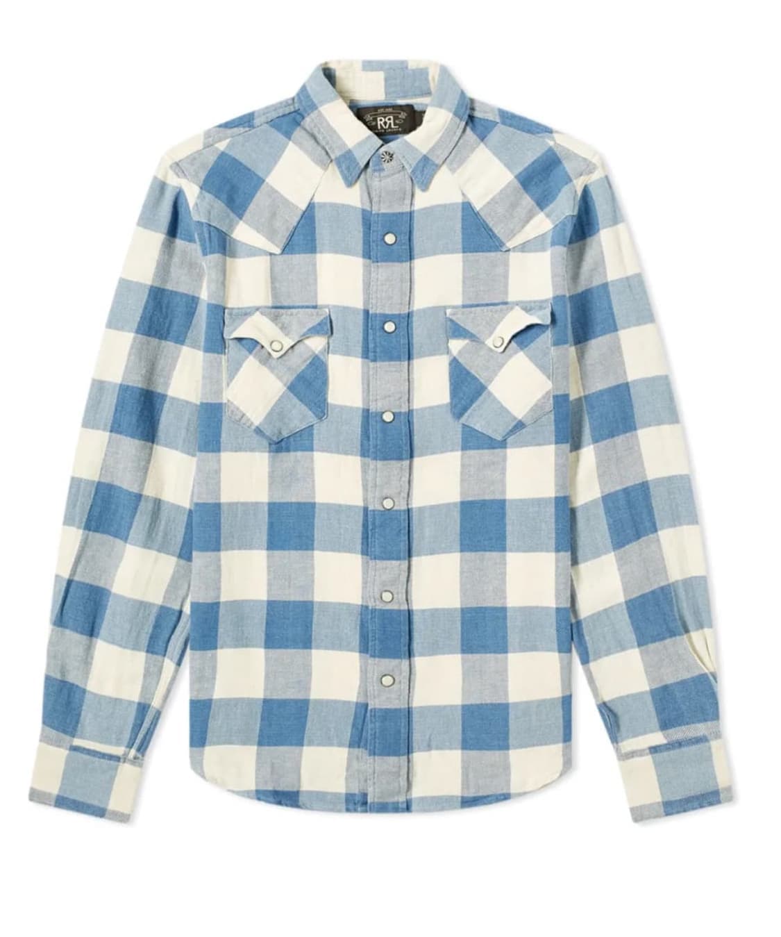 [M] RRL 슬림핏 트윌 웨스턴 플래드 셔츠 크림 블루(이동휘 셔츠) 상품이미지1