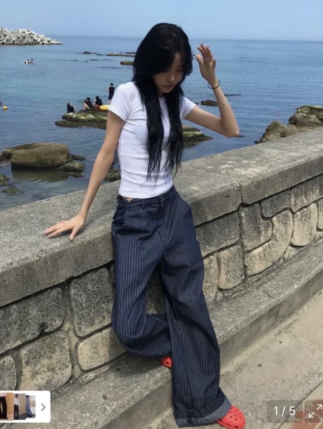 탄산마그네슘 스트라이프 와이드 팬츠 구합니다!! 상품이미지1