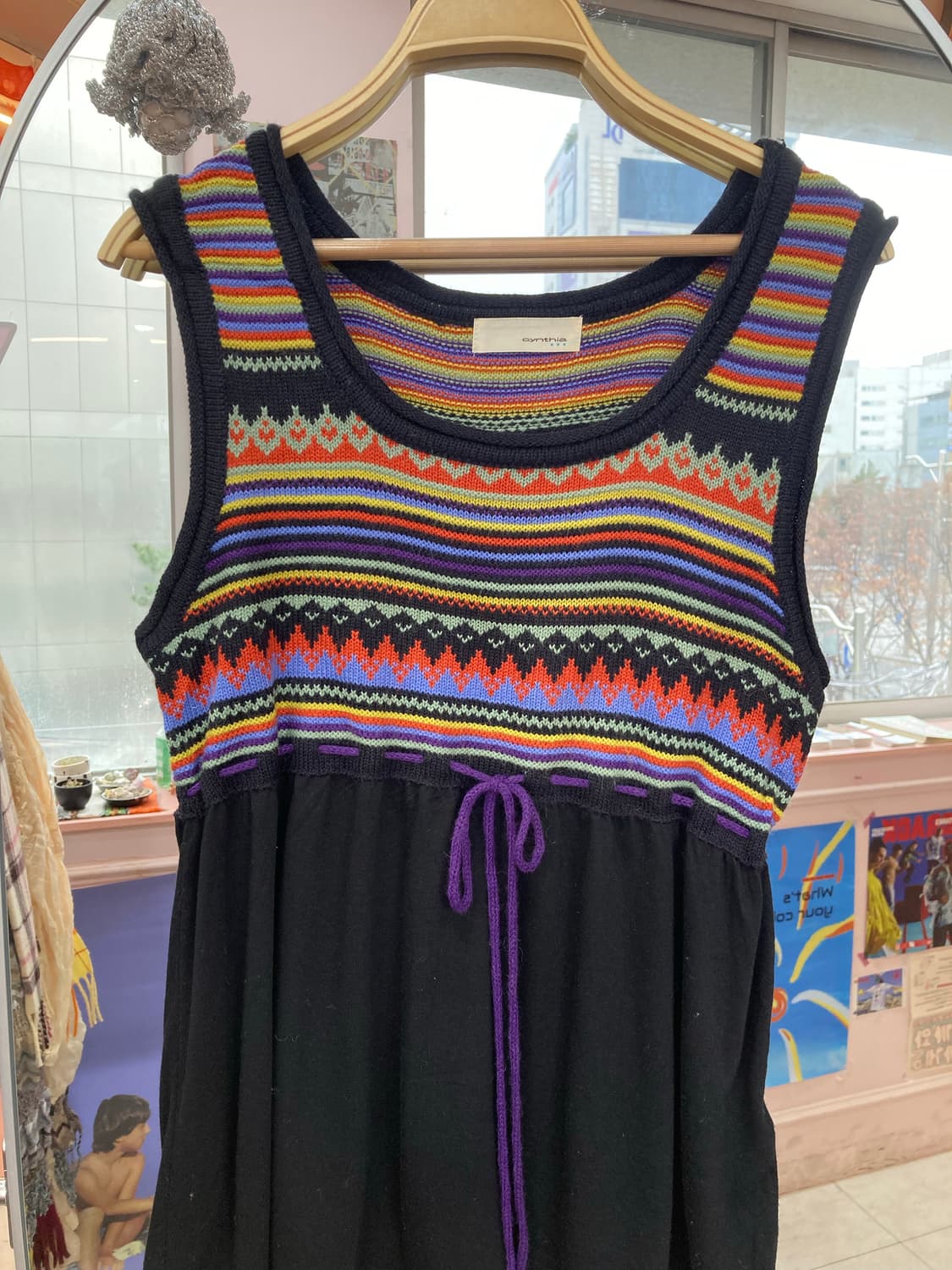 빈티지 패턴 레이어드 니트 슬리브리스 상품이미지2