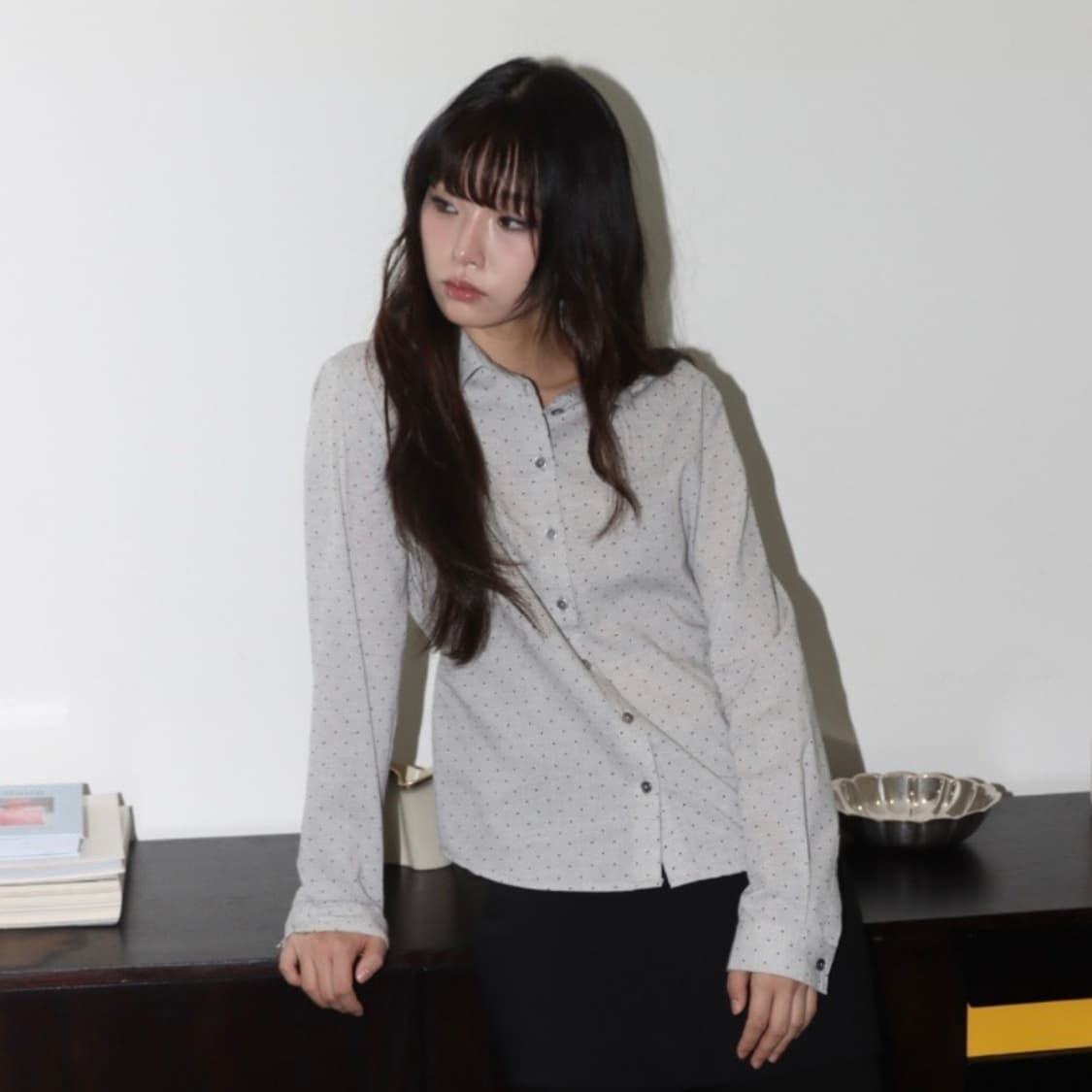 온스카 핀 닷 셔츠 그레이 상품이미지1