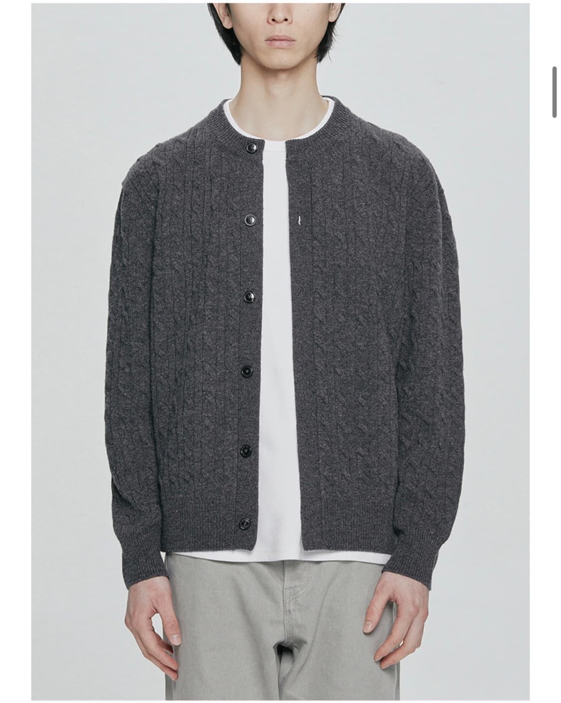 유니온블루 케이블 울 크롭 가디건 차콜 L 상품이미지7