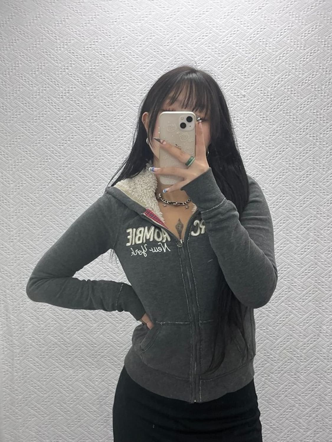 아베크롬비 올드스쿨 빈티지 스펠로고 양털 후드집업 S C07648 상품이미지1