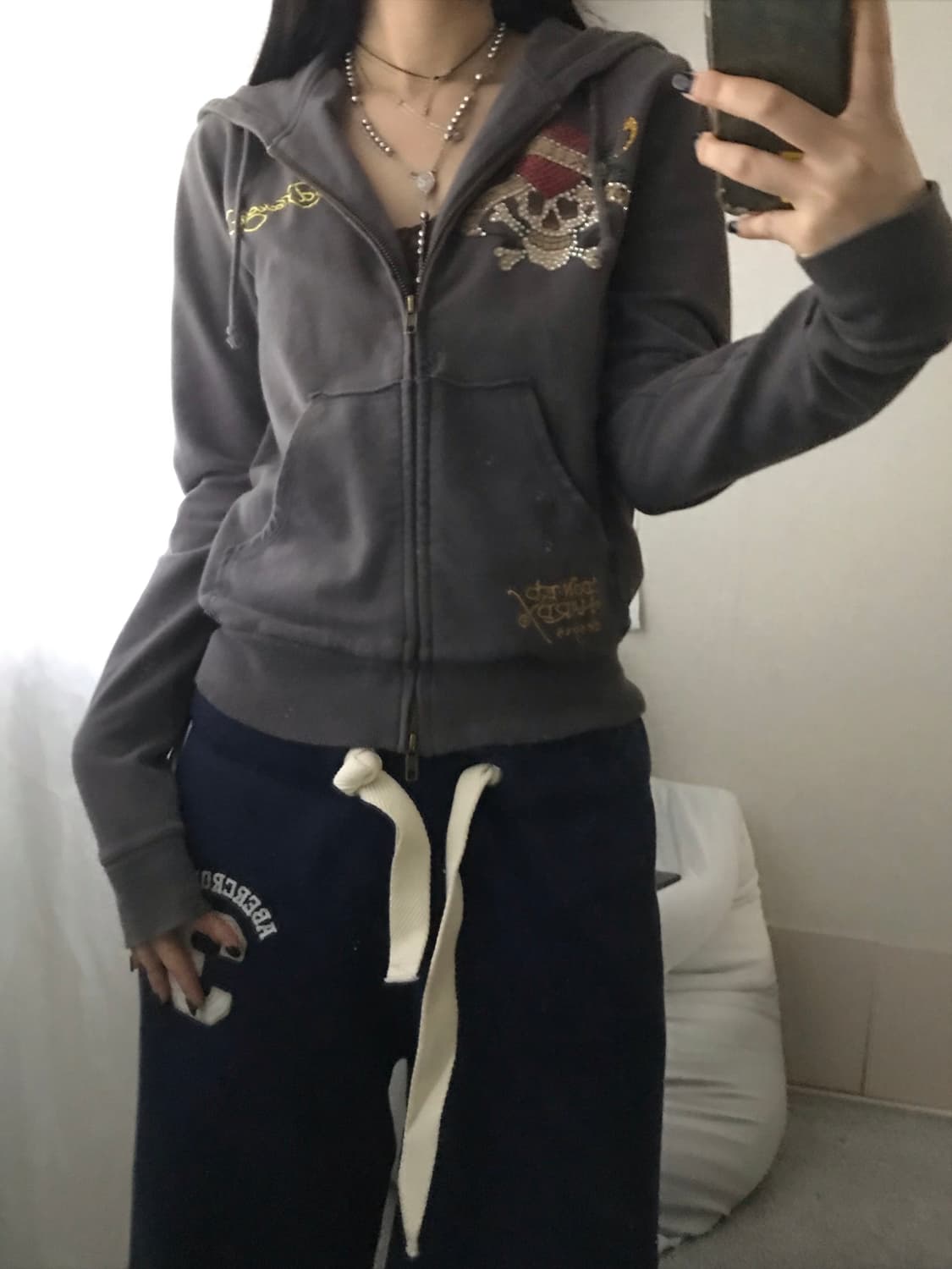 에드하디 그레이 스컬 큐빅 투웨이 후드집업 상품이미지1