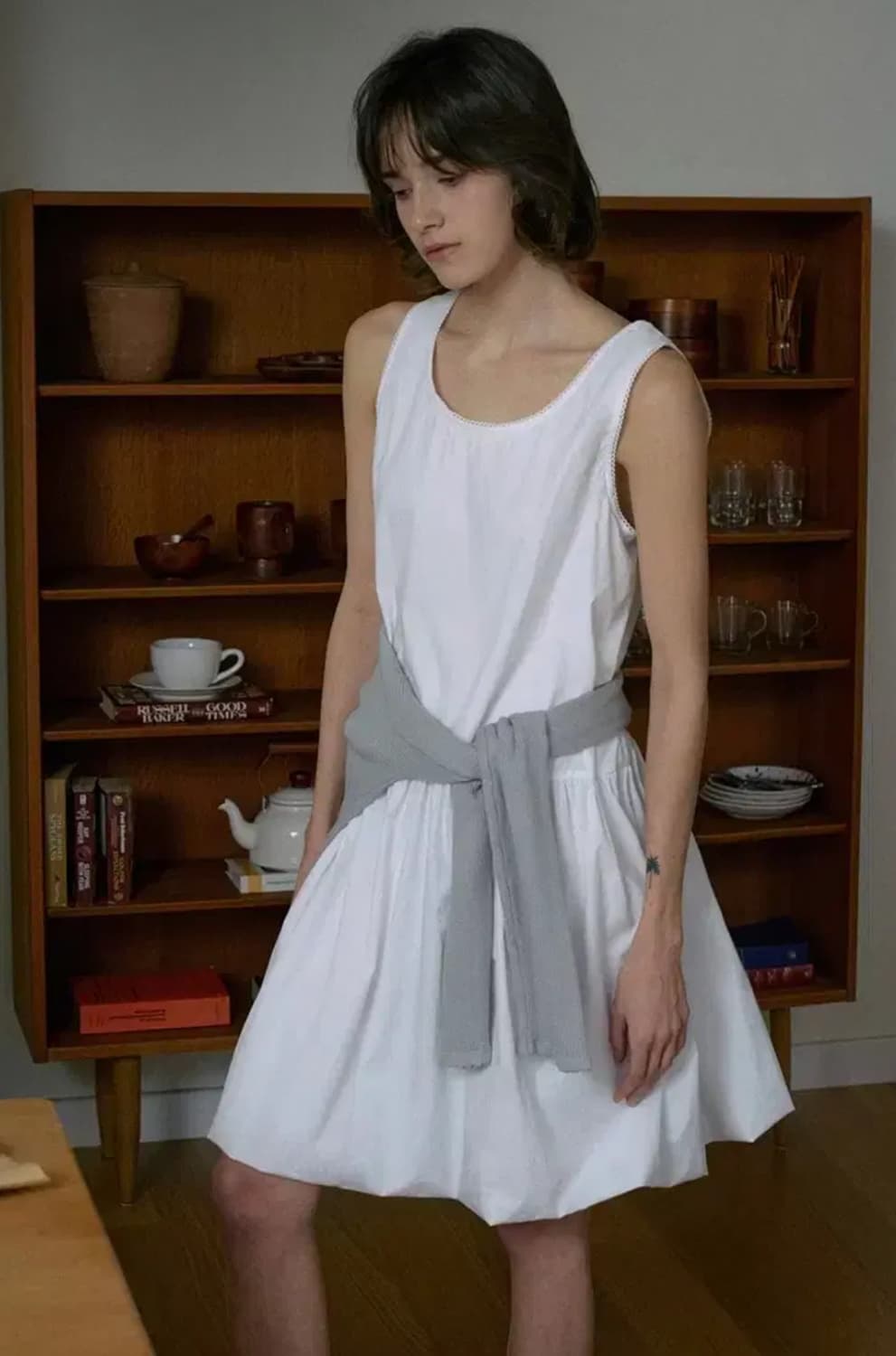 라메레이 벌룬 미디 원피스 화이트 상품이미지4