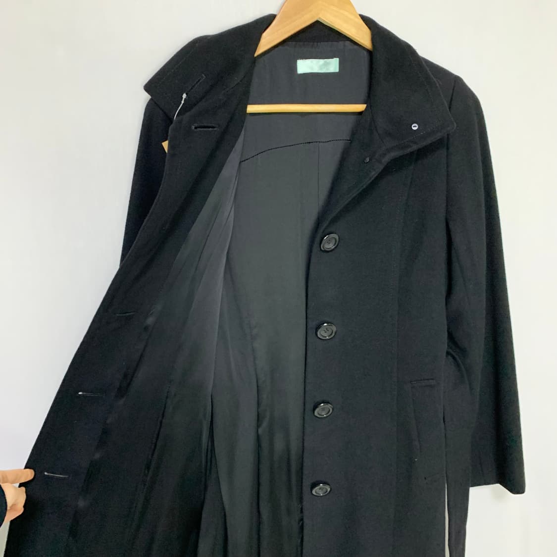 일본 빈티지 하이넥 블랙 벨트 캐시미어 100% 여성 코트 상품이미지8