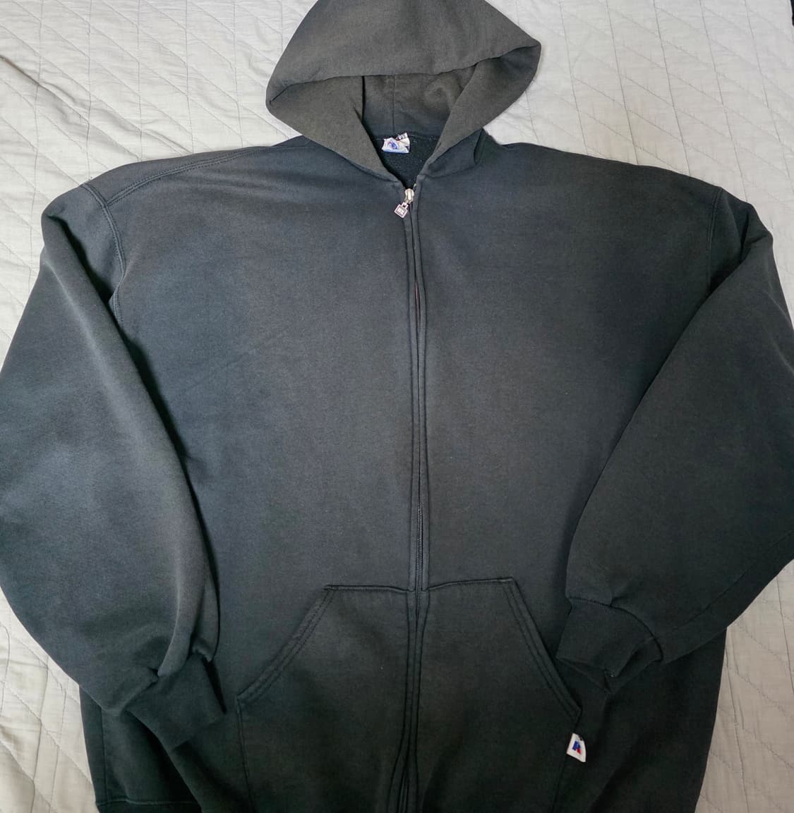 [XXL] 90s USA 빈티지 러셀 애슬레틱 후드집업 블랙 트래쉬드 상품이미지1