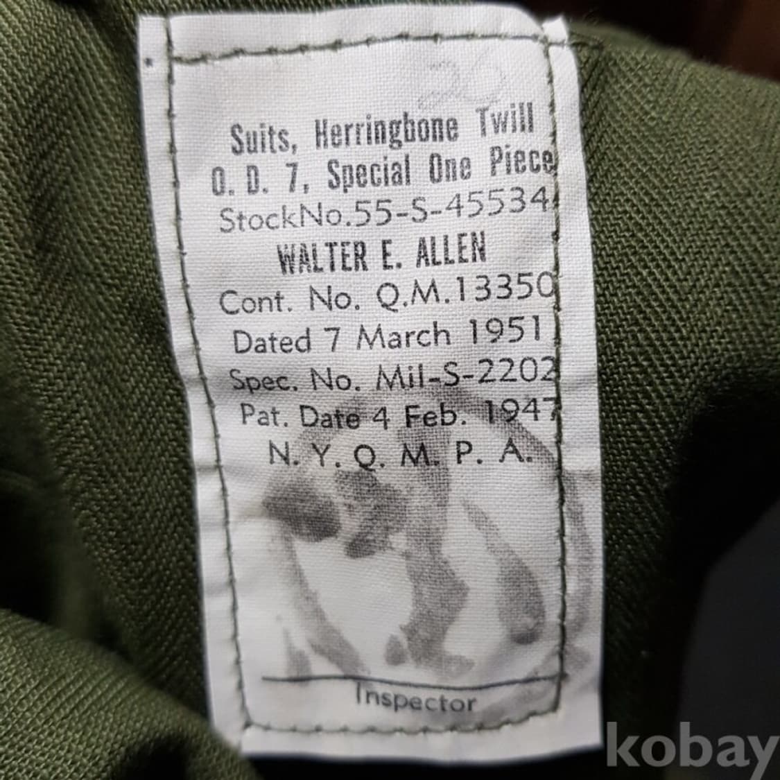 1951년 미군 HBT 한국전쟁 해군 점프수트//와-12흰 상품이미지5