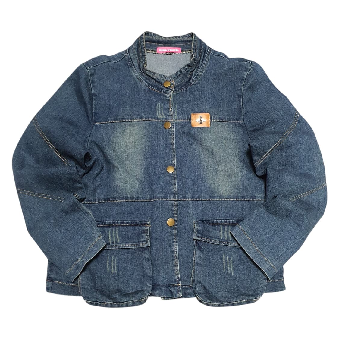 ✨ (바배) 벌 패치 스탠드카라 벌룬핏 청 데님 자켓  상품이미지1