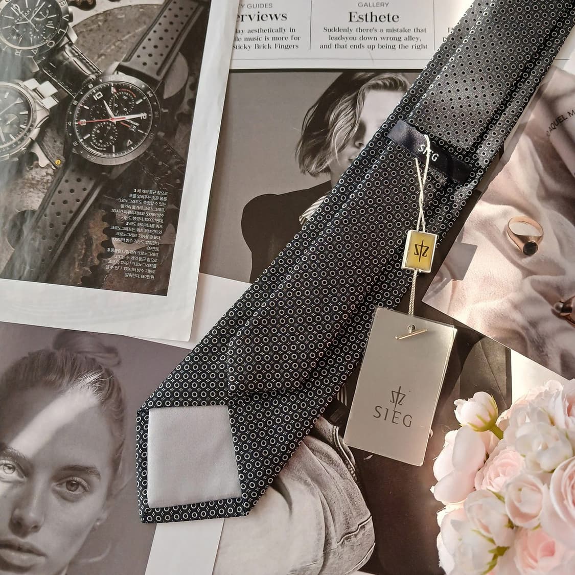 지이크 실크 마이크로 패턴 슬림 넥타이 7.5cm 새제품 A18976
 상품이미지3