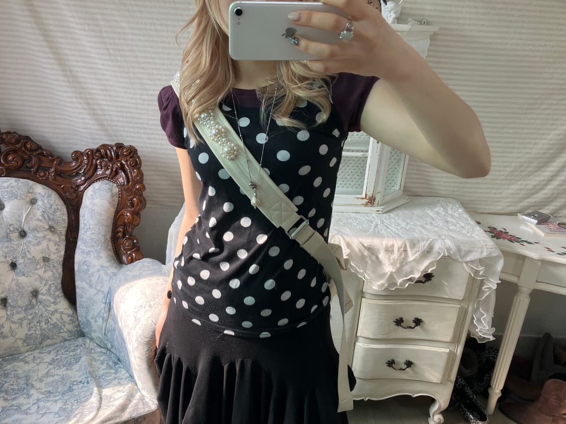 Set) 폴카 도트 슬리브리스 + 버건디 퍼프 반팔 상품이미지5