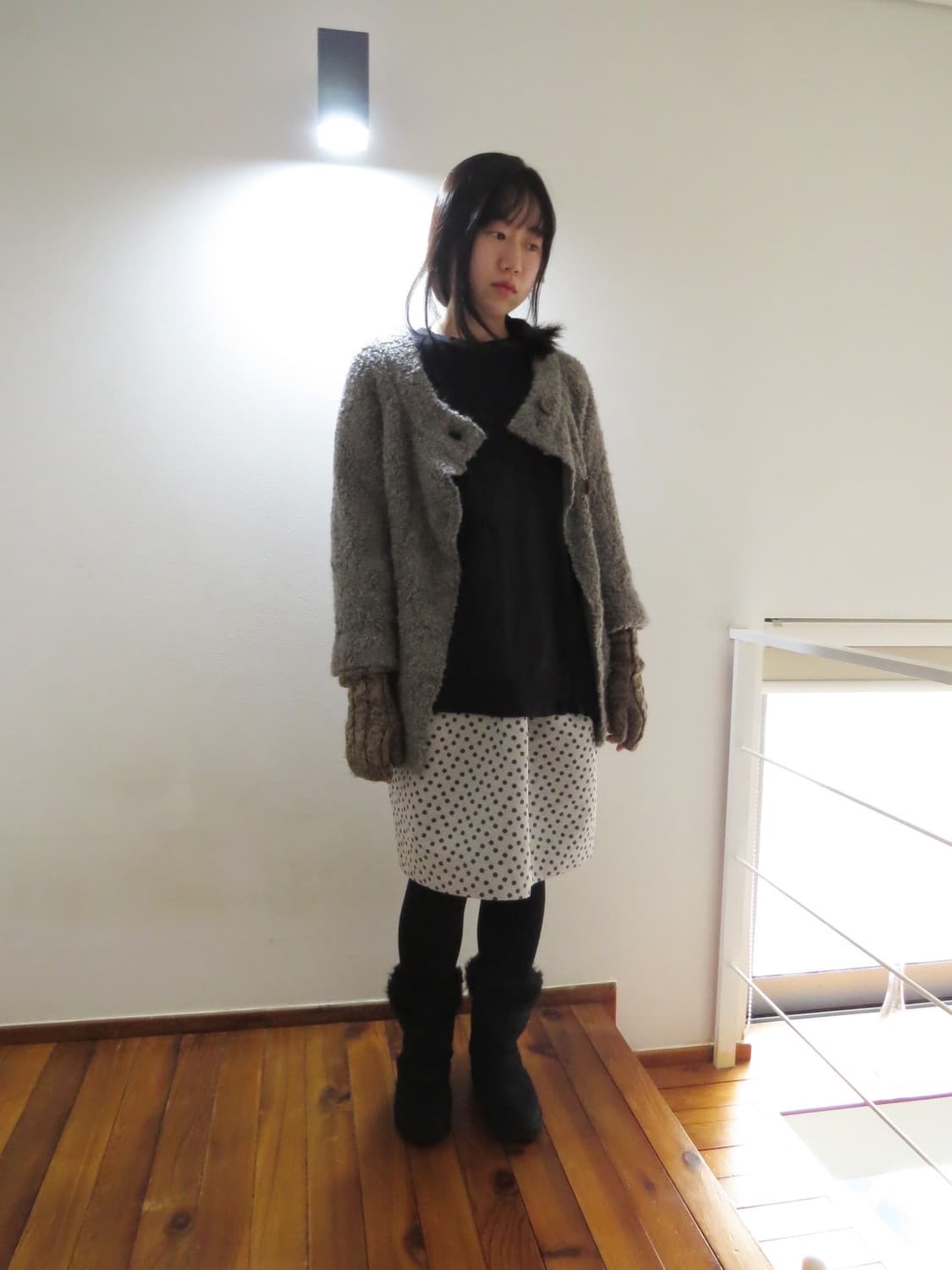 그레이 도트 스커트 상품이미지1