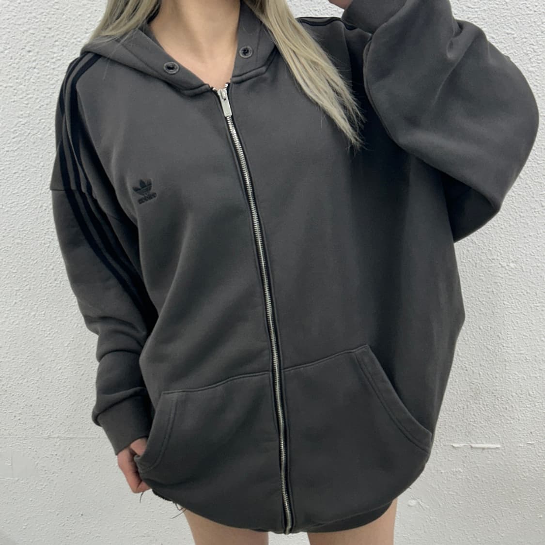 아이다스 블랙로고 차콜 후드집업 2XL 상품이미지1