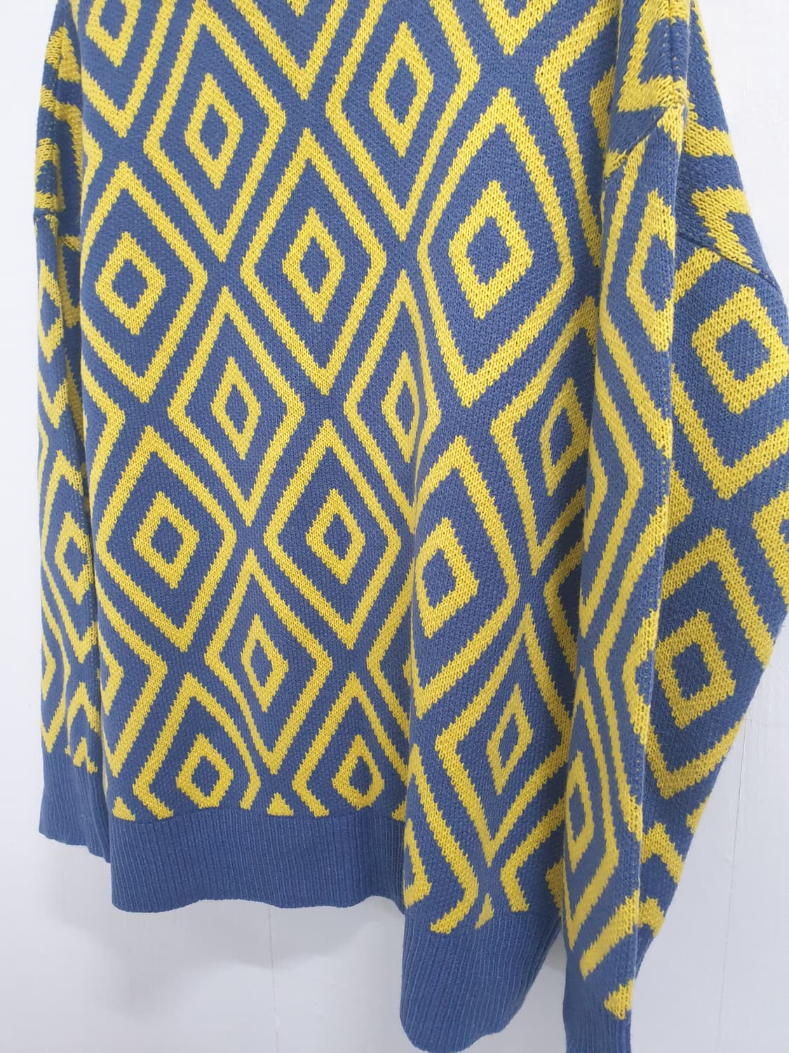 블루 옐로우 다이아 패턴 니트 가디건 XL 상품이미지7