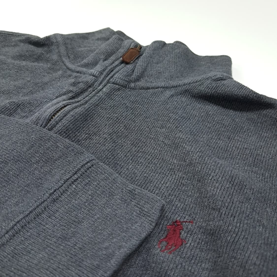 CL325 XL 폴로 00s 코튼 가죽풀러 차콜그레이 하프집업 니트 상품이미지4