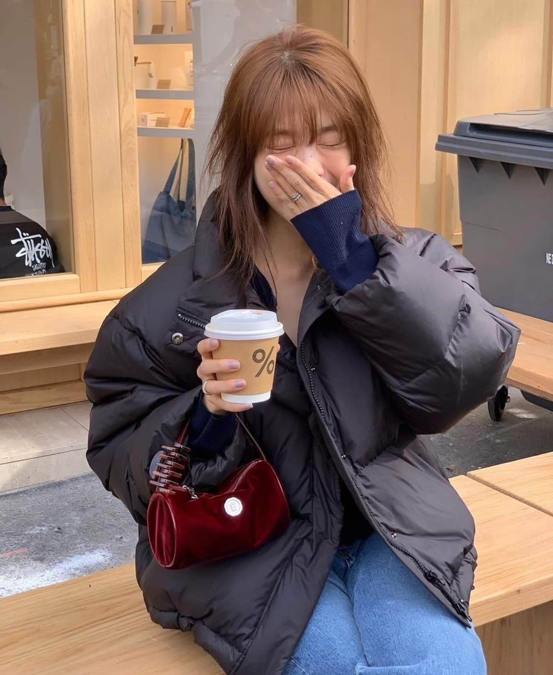 오버듀플레어 패딩 glossy down padding 블랙 상품이미지1