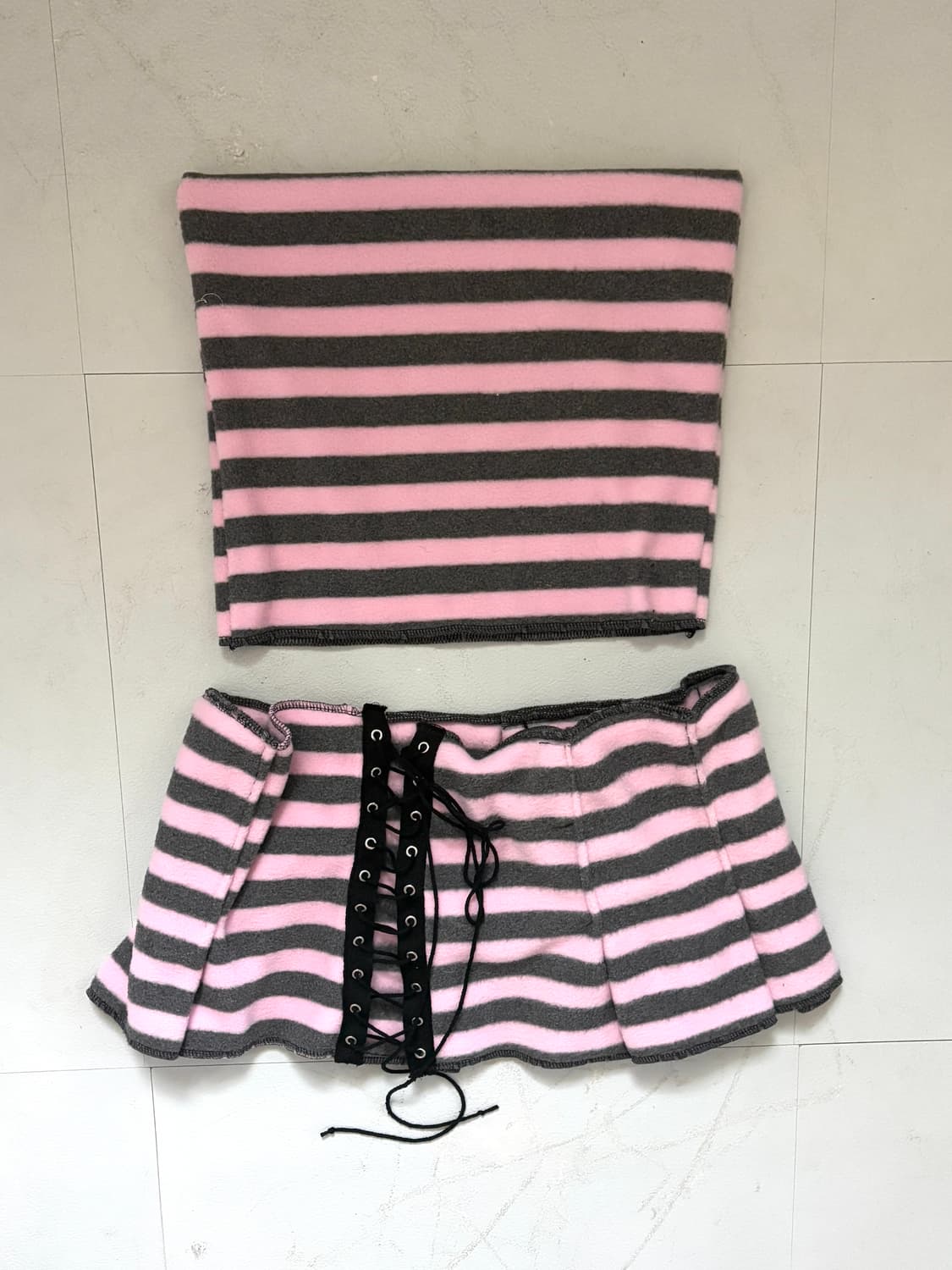 Pink striped eyelet skirt & cat beanie 상품이미지1