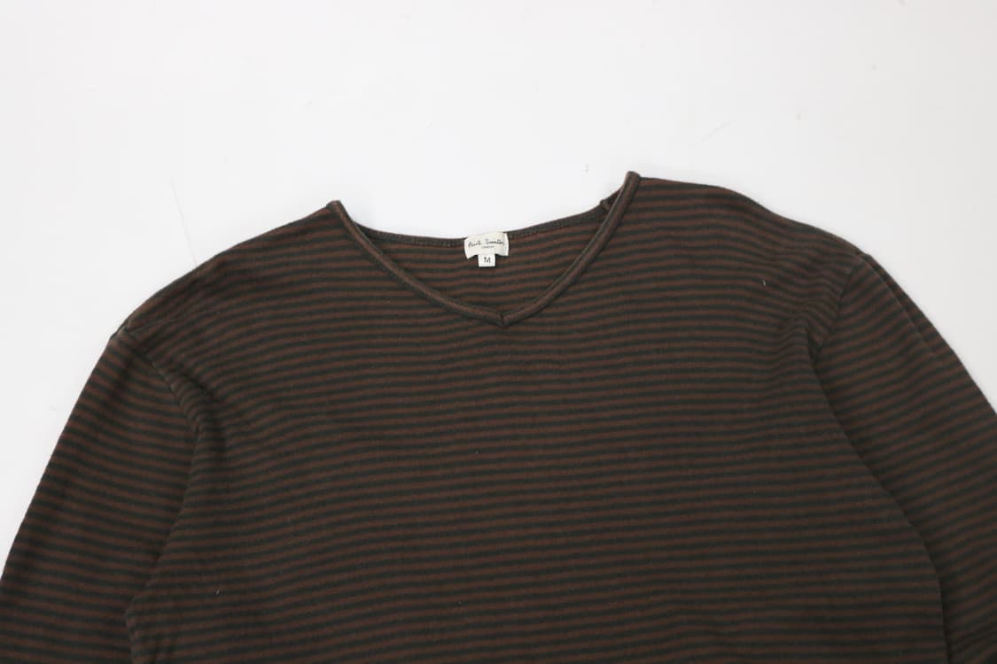 Paul Smith 폴스미스 런던 빈티지 브라운 스트라이프 브이넥 티셔츠 상품이미지3
