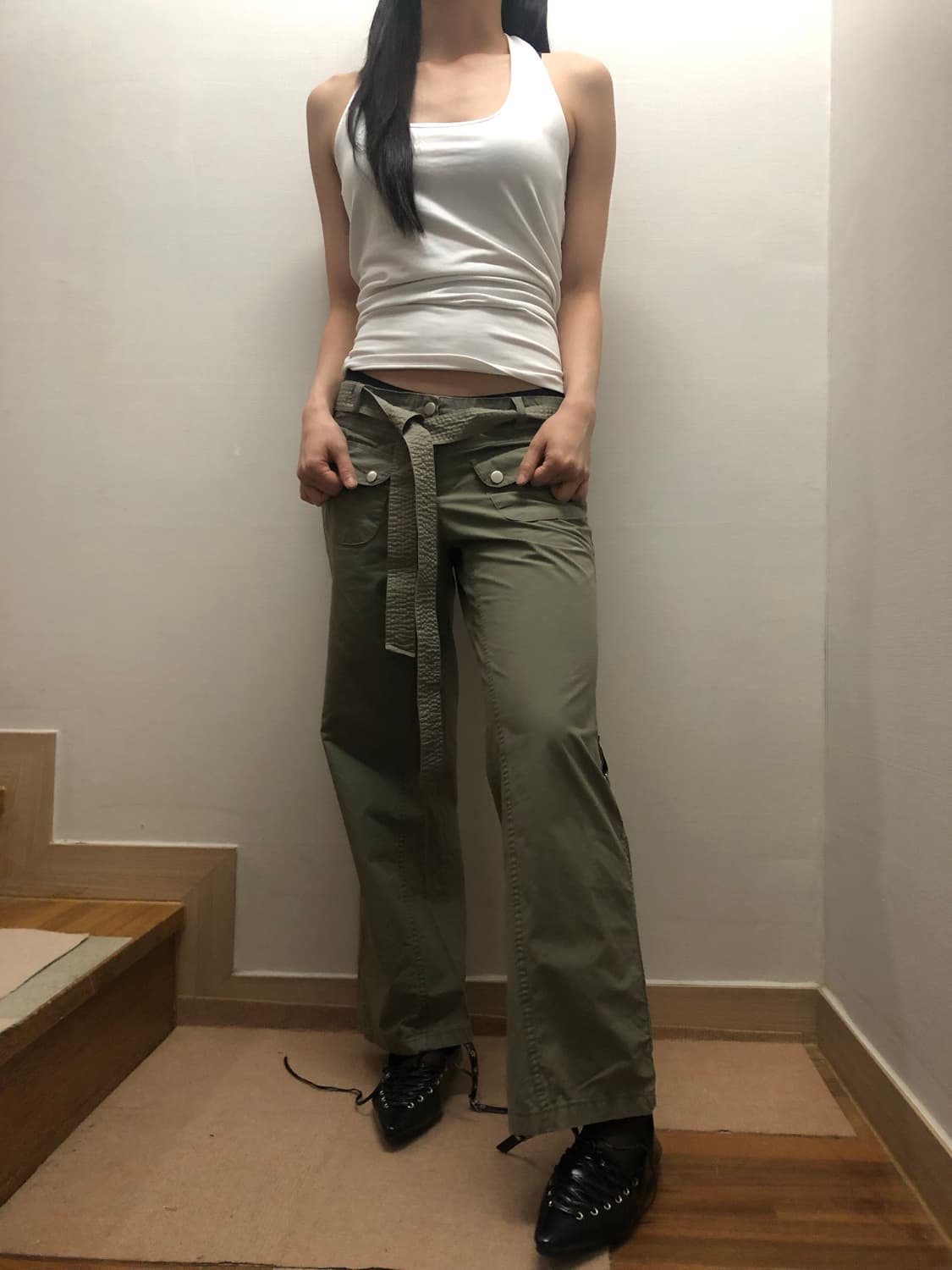 빈티지 카키 벨티드 팬츠 상품이미지8