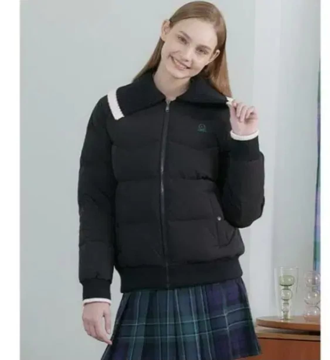 베네통 골프웨어  카라 니트 덕다운 패딩 블랙 (L) 상품이미지1