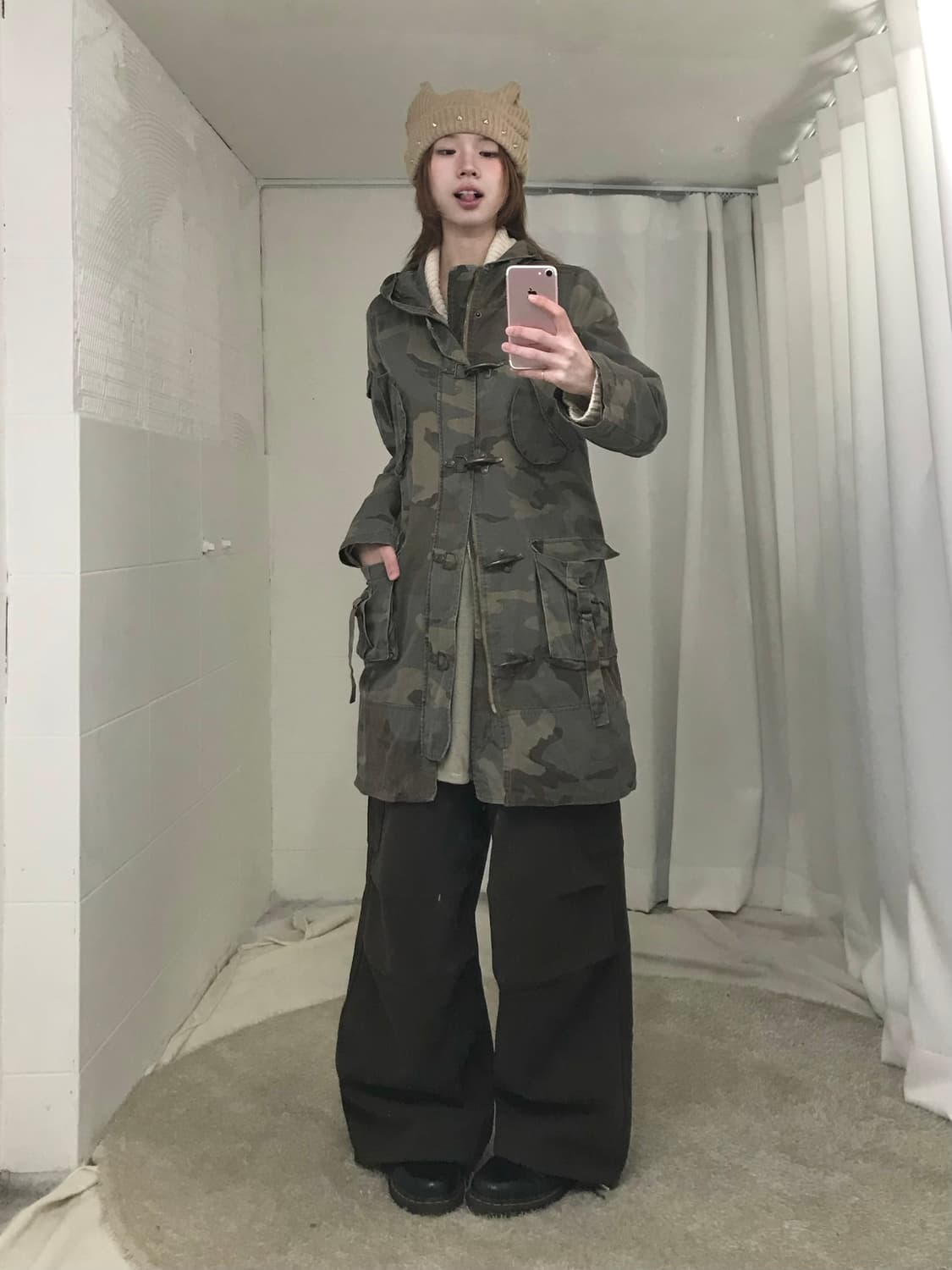 빈티지 카키 카모 그런지 스트릿 코디 세트 상품이미지2