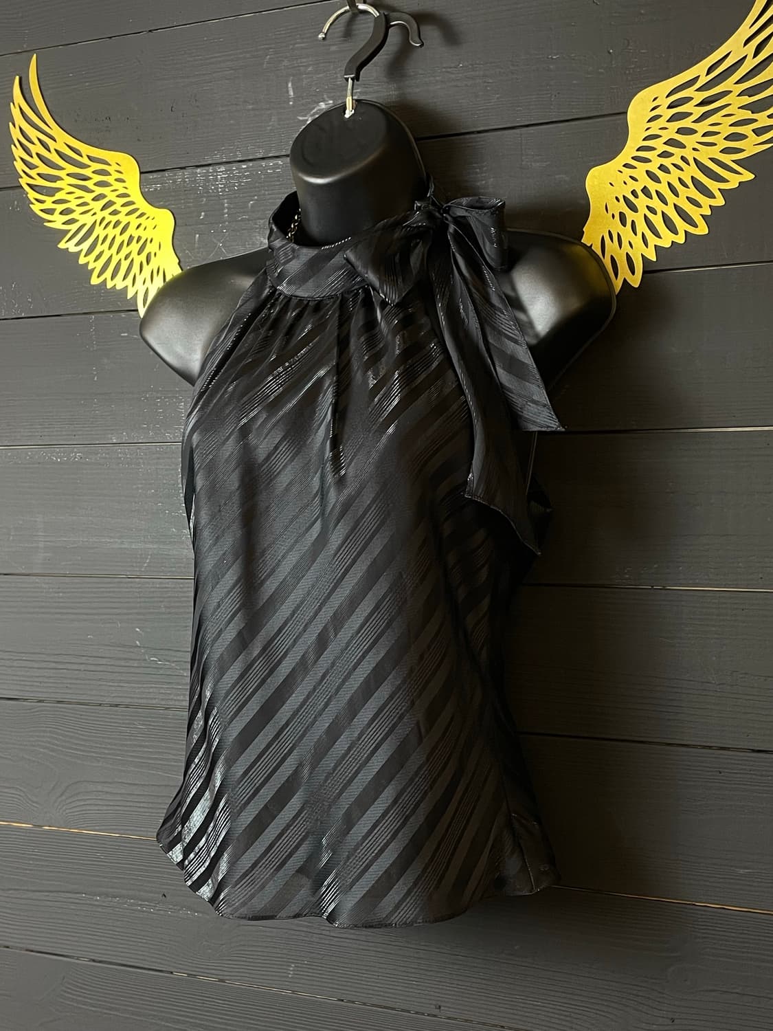 JPN 글리터 사선 라인 갸루 리본 블랙 슬리브리스 탑 상품이미지2