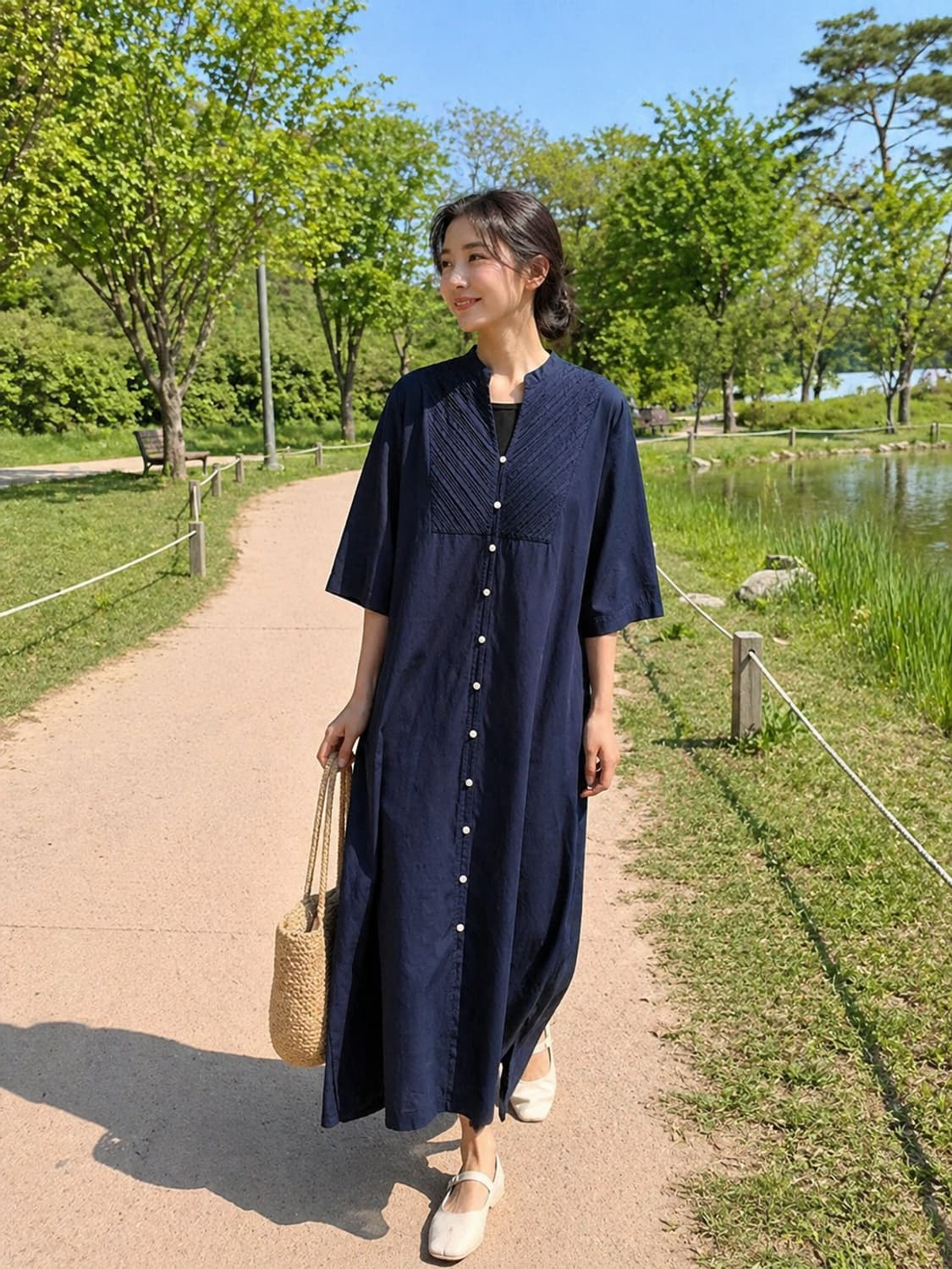 [FREE] 니콜 그룹 Grand PARK 핀턱 디테일 코튼 원피스 상품이미지1