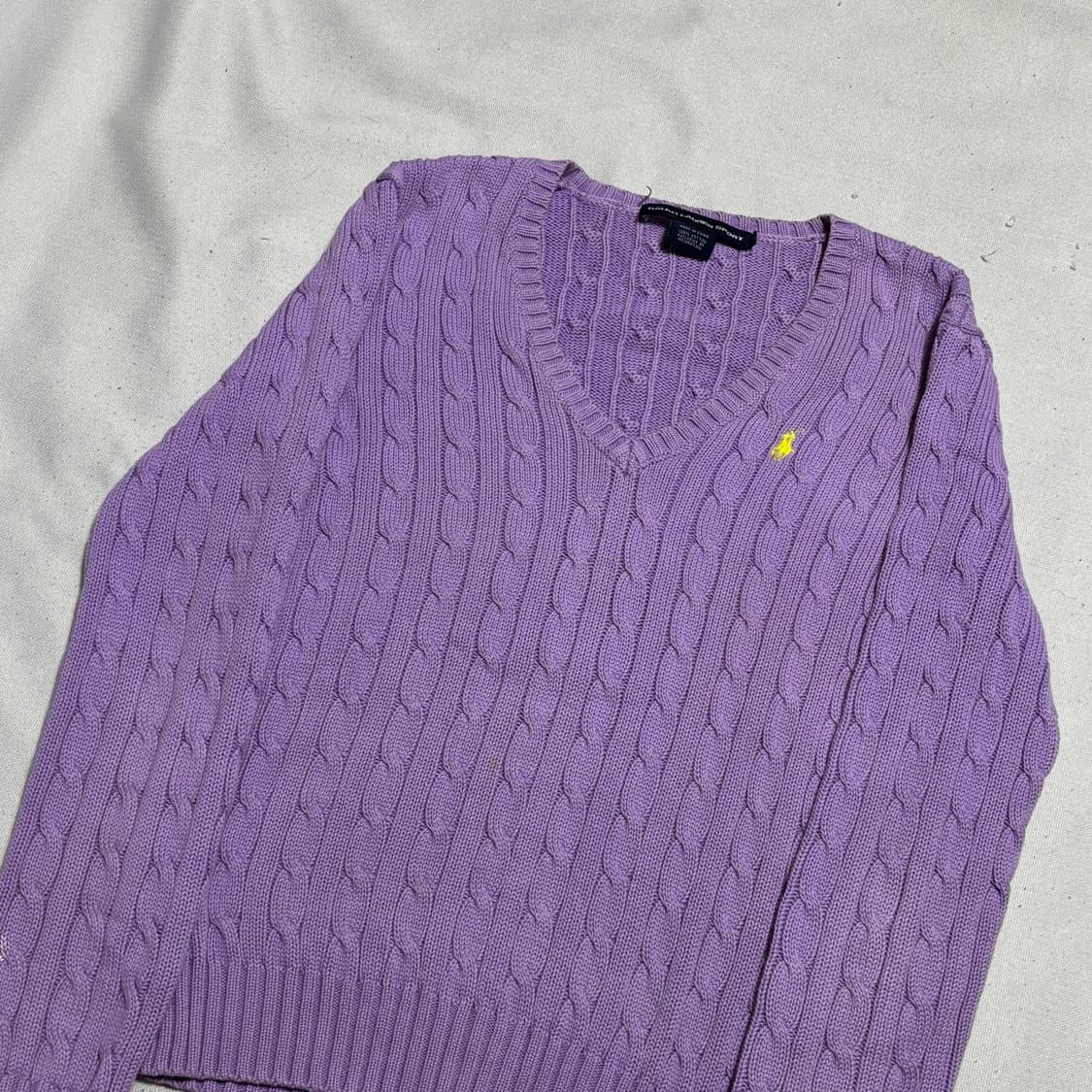 L 폴로랄프로렌 옐로우 포니 브이넥 케이블 니트 상품이미지1