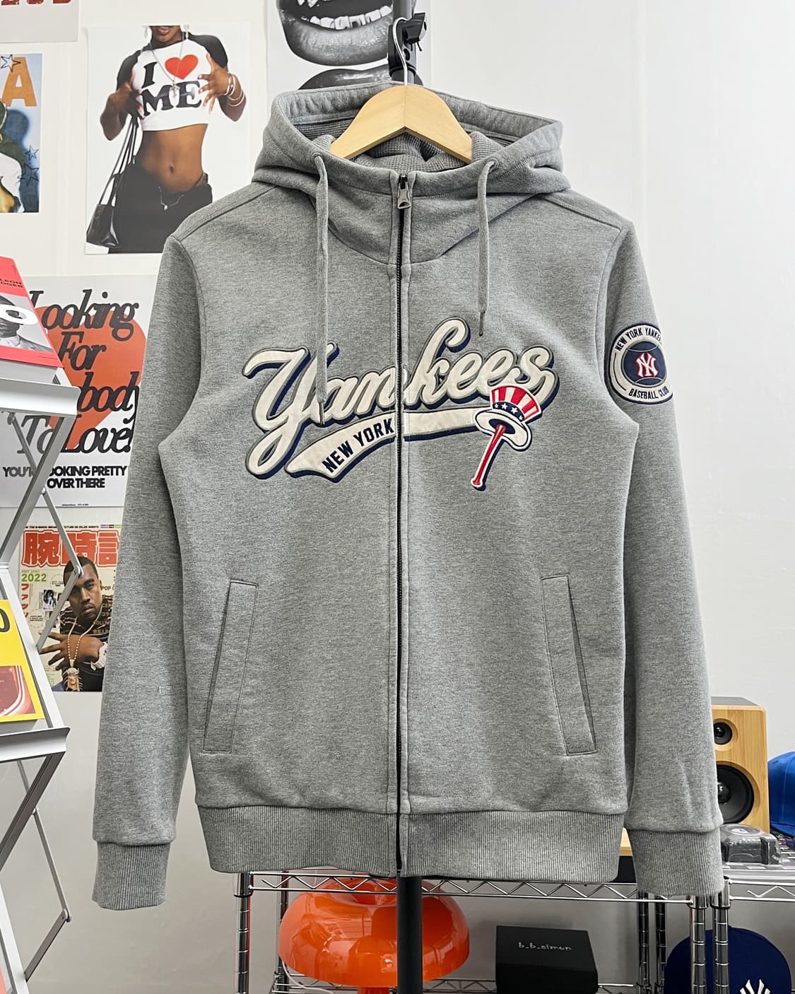 MLB 뉴욕 양키즈 스펠로고 그레이 후드집업 상품이미지4