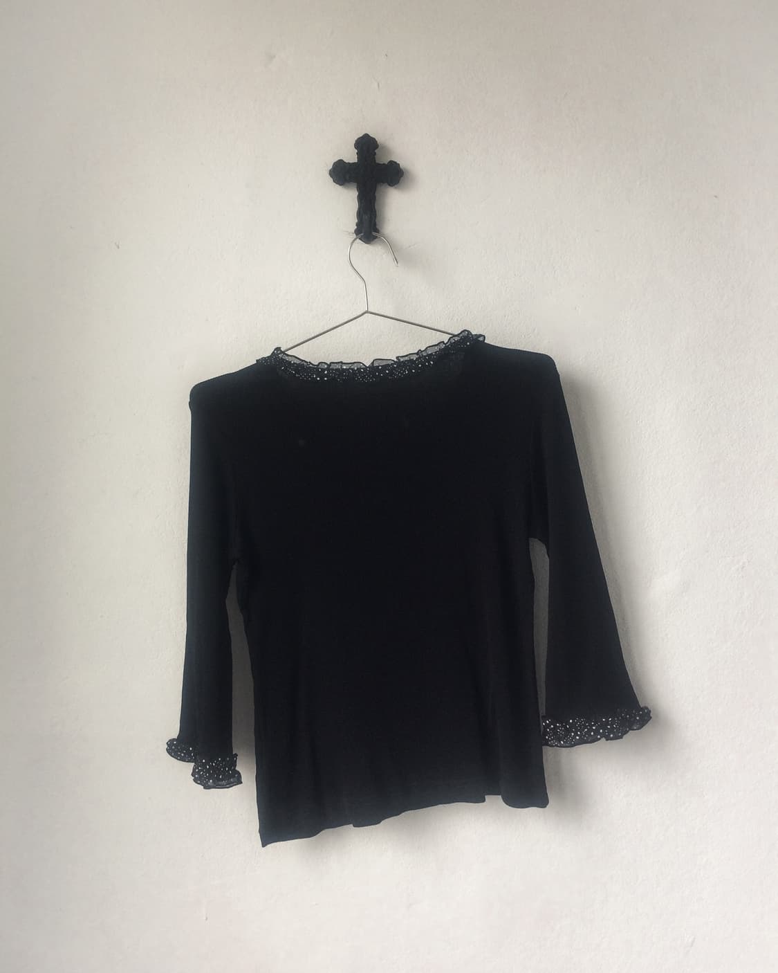 Dot pattern frill point ribbed top 상품이미지5