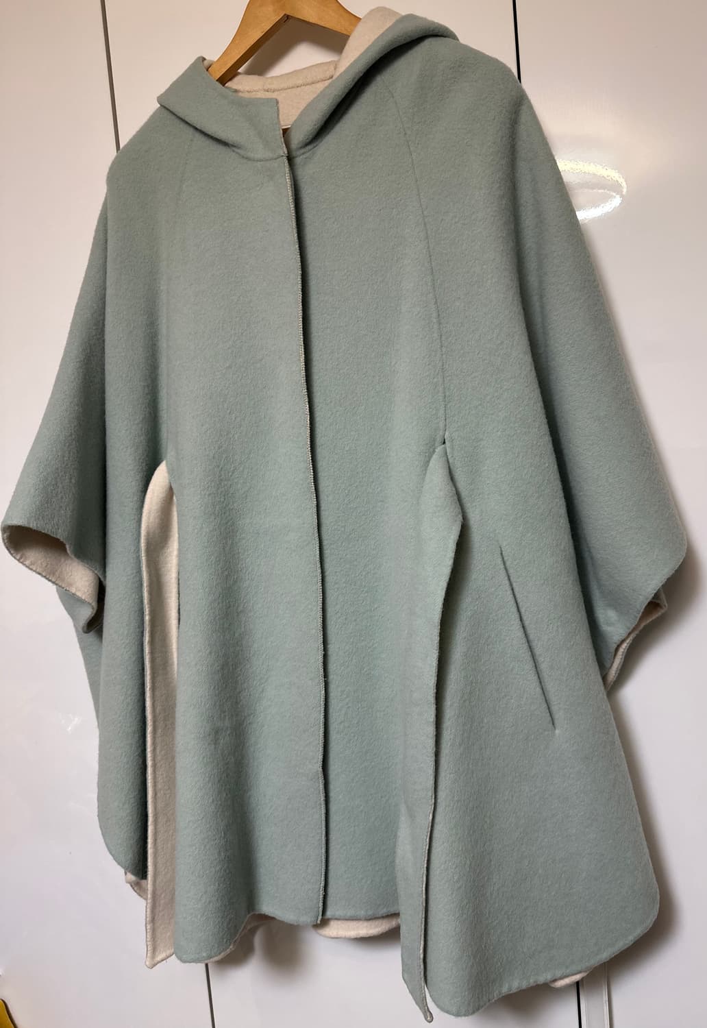 듀엘 민트 울 알파카후드 판쵸 케이프 코트 상품이미지4