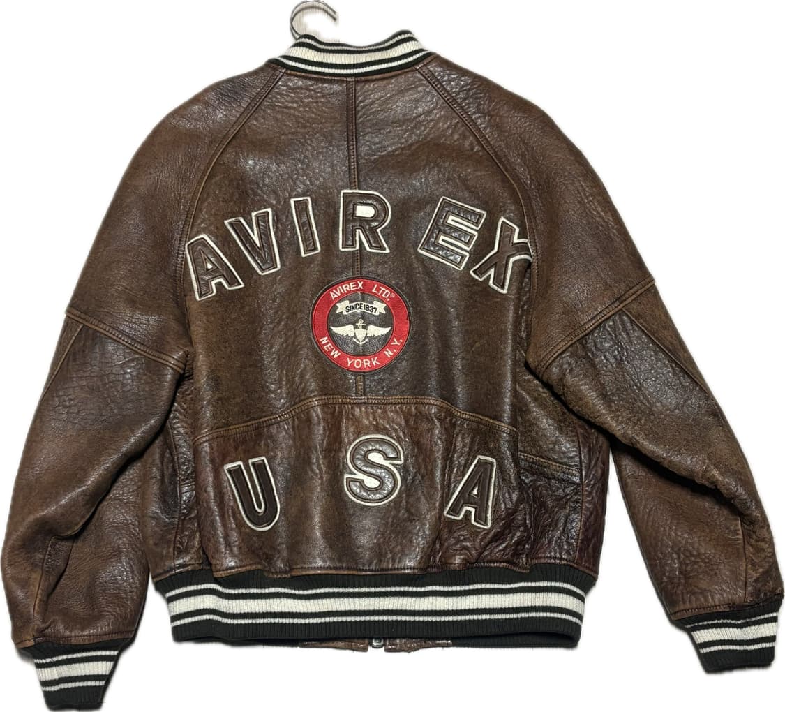 90s AVIREX 아비렉스 아이콘 레더 바시티 자켓  상품이미지1