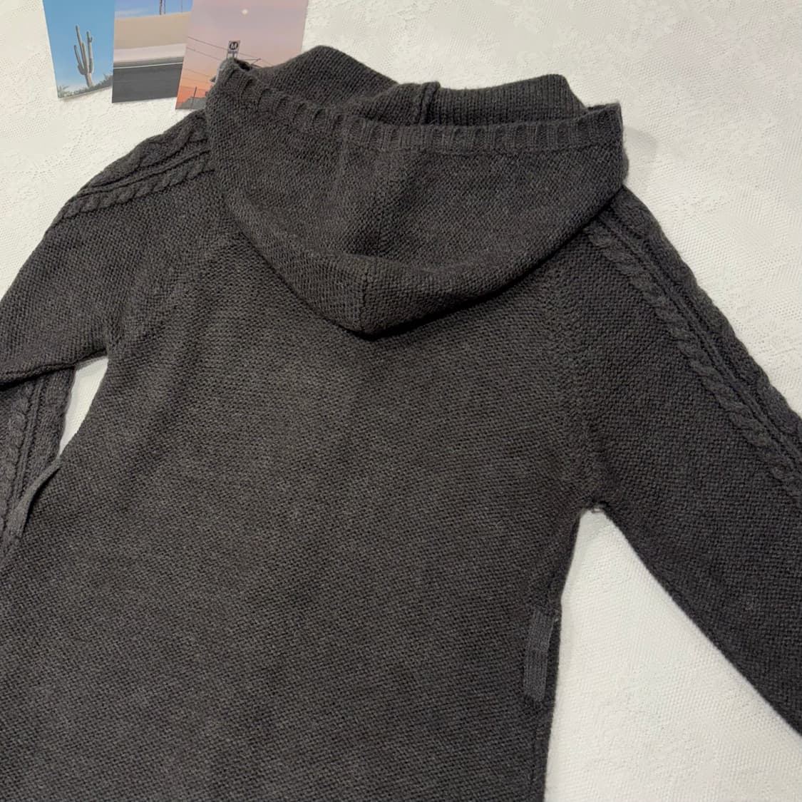 일본 빈티지 모리 후드 케이블 차콜 빵단추 원피스 롱 가디건 상품이미지7